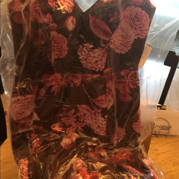 LHEA SATIN FLORAL A-LINE DRESS BURGUNDY - Picture 6 of 6